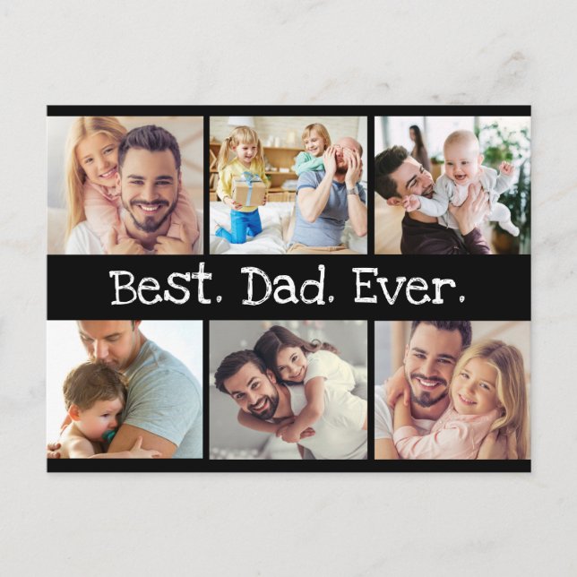 Best Dad Ever Photo Collage Fathers Day in Black Postcard (Front)