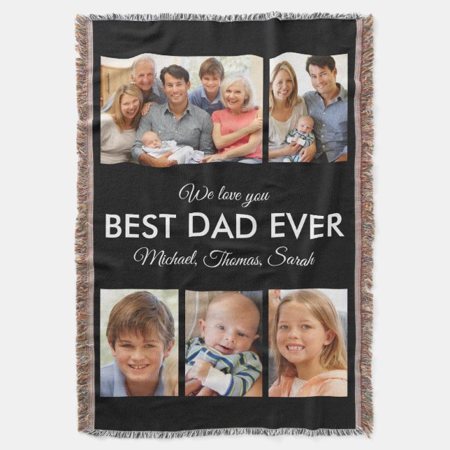 Best Dad Ever Photo Collage Fathers Day Throw Blanket (Front Vertical)