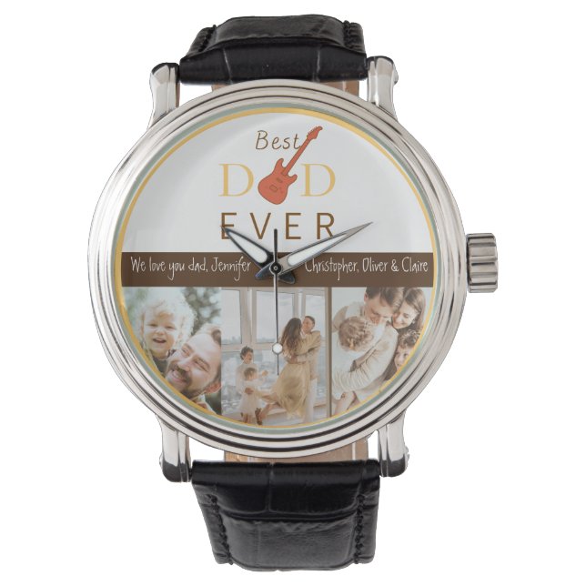 Best Dad Ever Photo Collage Modern Fathers Day Watch (Front)