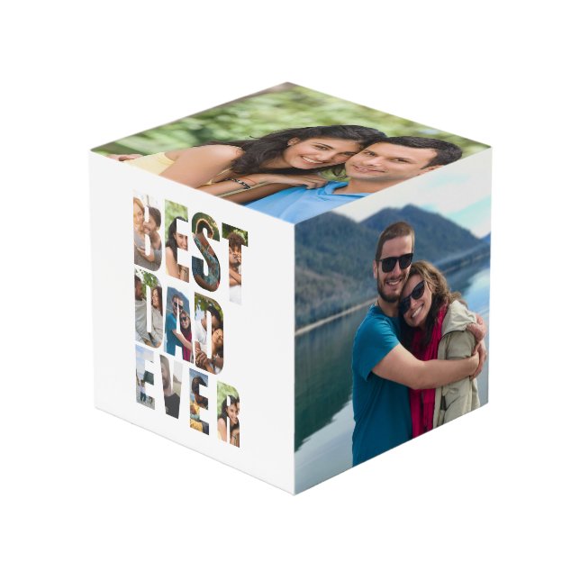 Best Dad Ever | Photo Collage Placeholder Template Cube (Front Angled)