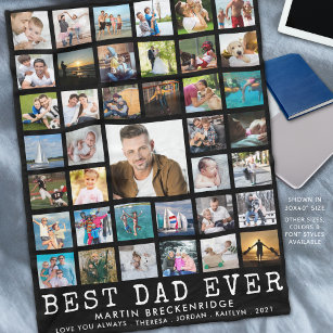 BEST DAD EVER Photo Collage Your Text Black Fleece Blanket