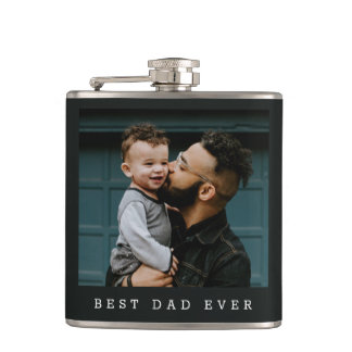 Best Dad Ever Photo Fathers Day Personalized Black Hip Flask