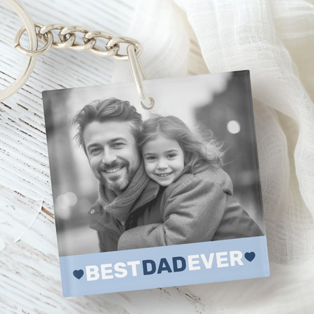 Best dad ever photo hearts blue fathers day keychain (Best dad ever photo hearts blue fathers day keychain)