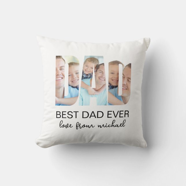 Best Dad Ever Photo Letter Throw Pillow (Front)