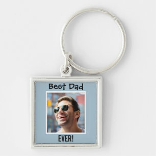 Best Dad Ever Photo on Blue Background Keychain