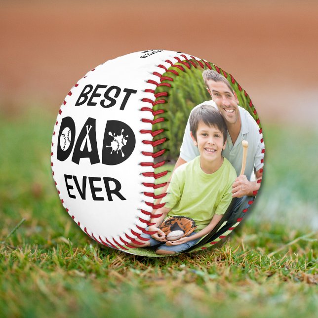 Best Dad Ever Photo Personalized Name Custom Baseball (Creator Uploaded)