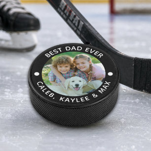 BEST DAD EVER Photo Personalized Your Colour Hockey Puck