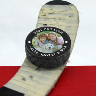 BEST DAD EVER Photo Personalized Your Colour Hockey Puck