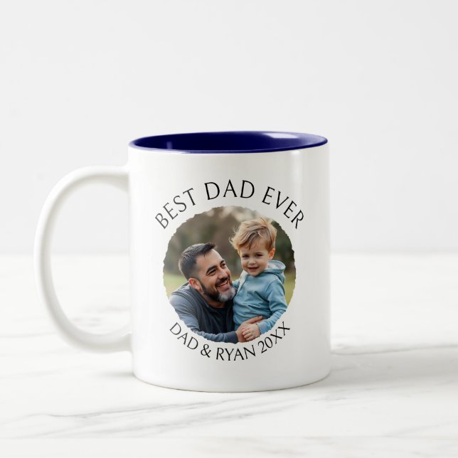 Best Dad Ever | Photo Template Personalized Two-Tone Coffee Mug (Left)