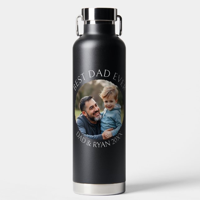 Best Dad Ever | Photo Template Personalized Water Bottle (Front)