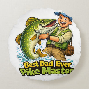 Best Dad Ever Pike Master funny fishing cartoon Round Pillow