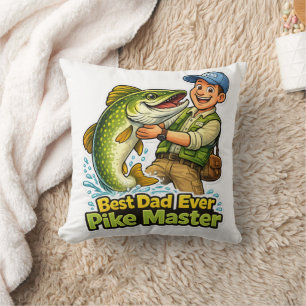 Best Dad Ever Pike Master funny fishing cartoon Throw Pillow