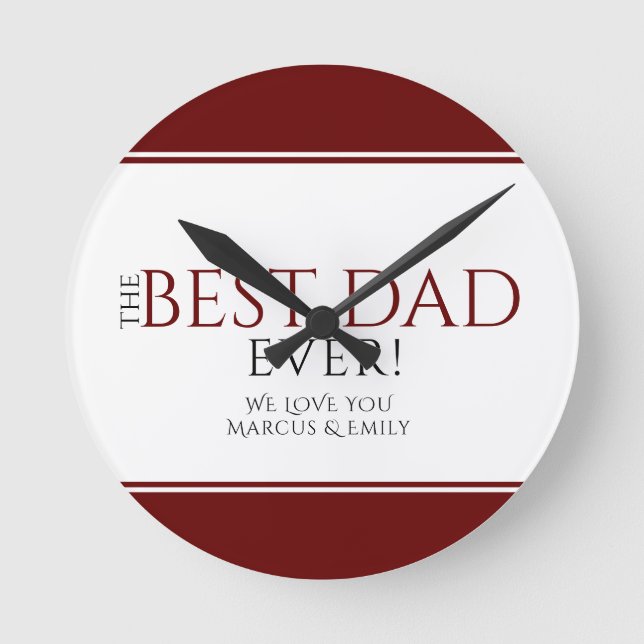 Best Dad Ever Red Black Father`s Day Round Clock (Front)