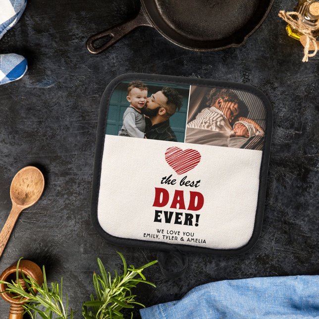 Best Dad Ever Red Heart Father`s Day 2 Photo Pot Holder (Creator Uploaded)
