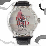 Best Dad Ever Red Typography Father`s Day Photo Watch<br><div class="desc">The Best Dad Ever Red Typography Father`s Day Photo Watch. The design has a full photo. Modern typography in black and red colours overlays the photo. Personalize with your names and add your photo. Great gift for a dad or a grandpa for Father`s Day,  birthday or Christmas.</div>