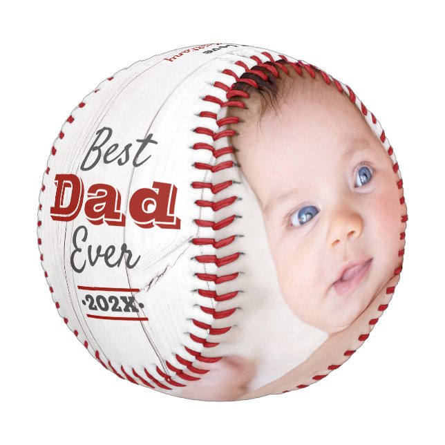 Best Dad Ever Red Typography Rustic Wood Modern Baseball (Angled)
