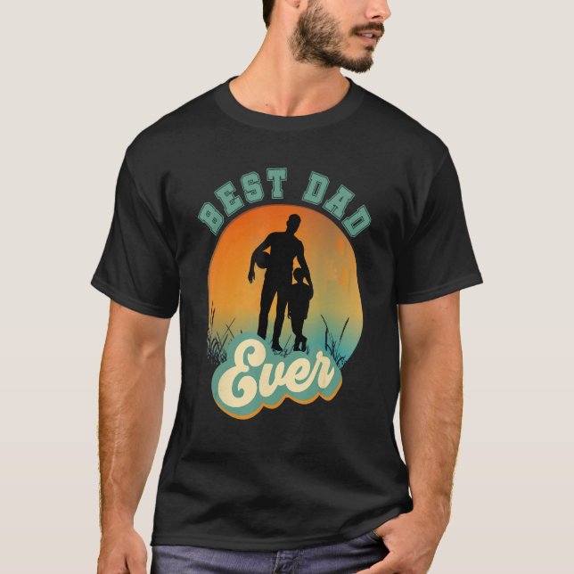 Best Dad Ever Retro Sunset Football Daddy & Son T-Shirt (Front)