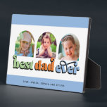 Best Dad Ever Retro Text 3 Photos Plaque<br><div class="desc">This plaque is a wonderful keepsake gift for dad! The design features three arched photos with the retro text "best dad ever". Personalize with the names of the children.</div>