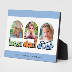 Best Dad Ever Retro Text 3 Photos Plaque