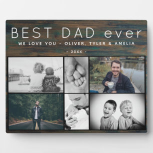 Best Dad Ever Rustic 6 Photo Collage Father`s Day Plaque