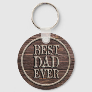 Best Dad Ever Rustic Burlap & Wood Keychain