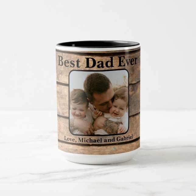 Best Dad Ever Rustic distressed Barn Wood pattern Mug (Center)