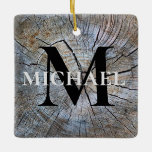 Best Dad Ever Rustic distressed Tree bark pattern Ceramic Ornament