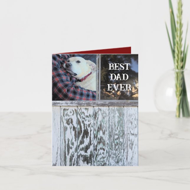 Best Dad Ever Rustic Distressed Wood Add Photo  Holiday Card (Front)