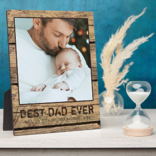BEST DAD EVER Rustic Wood Photo Personalized Plaque