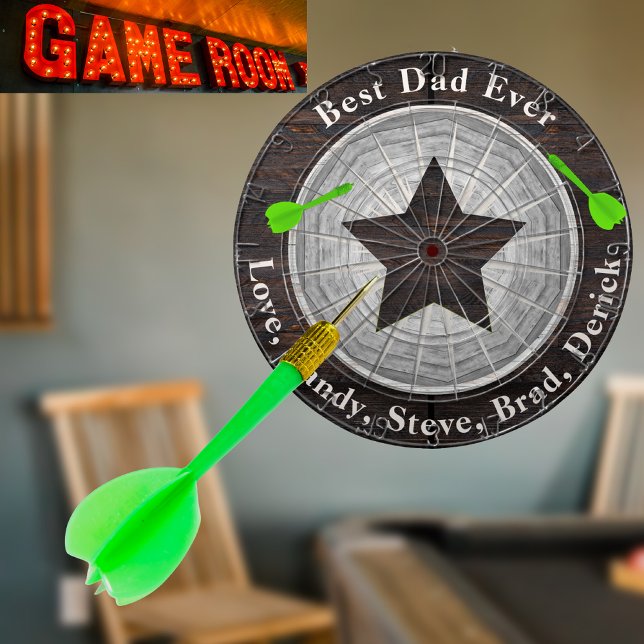 Best Dad Ever Rustic Wood Tone Monogram Name Dartboard (Creator Uploaded)