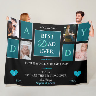 Best Dad Ever Script 4-Photo Collage Fleece Blanket