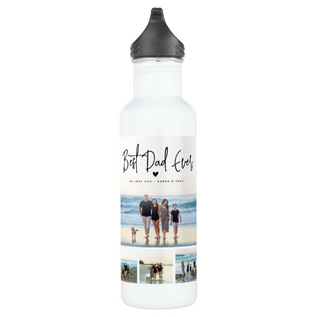 Best Dad Ever Script 4x Photo Collage 710 Ml Water Bottle (Right)