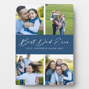 Best Dad Ever Script Blue 4 Photo Collage Plaque