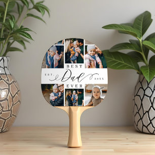 Best Dad Ever Script Father's Day 8 Photo Collage Ping Pong Paddle