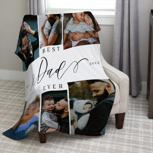 Best Dad Ever Script Fathers Day Photo Collage Fleece Blanket