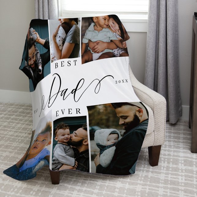 Best Dad Ever Script Fathers Day Photo Collage Fleece Blanket (Best Dad Ever Script Fathers Day Photo Collage Fleece Blanket)