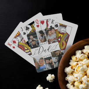 Best Dad Ever Script Father's Day Photo Collage Playing Cards