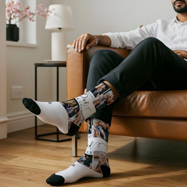 Best Dad Ever Script Father's Day Photo Collage Socks (Best Dad Ever Script Father's Day Photo Collage Socks)
