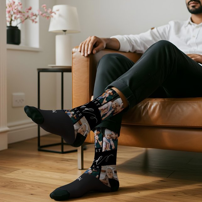 Best Dad Ever Script Father's Day Photo Collage Socks (Best Dad Ever Script Father's Day Photo Collage Socks)