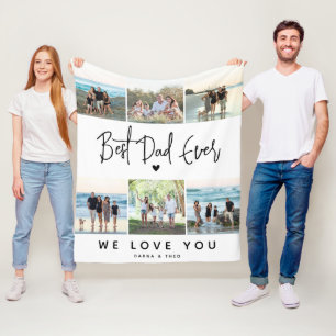 Best Dad Ever Script Photo Collage Fleece Blanket