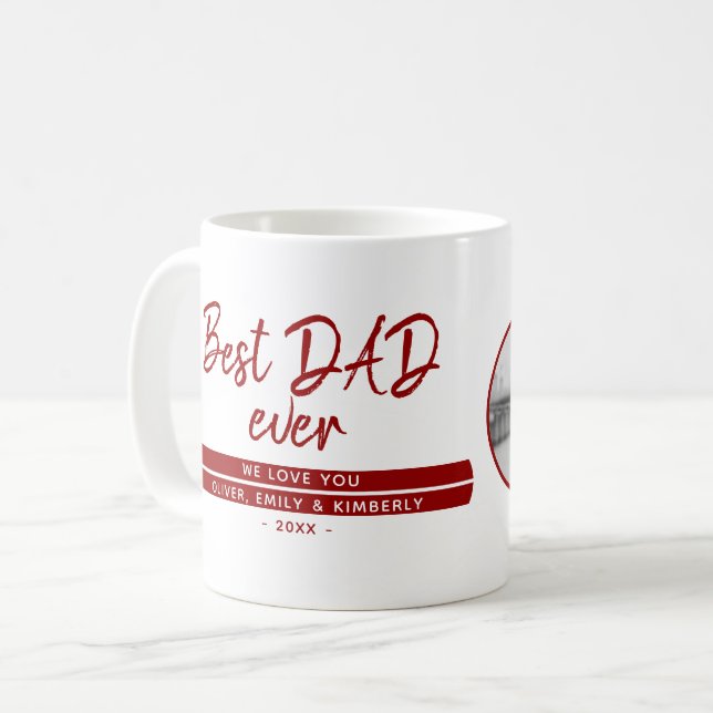 Best Dad Ever Script Red Modern Father`s Day Photo Coffee Mug (Front Left)