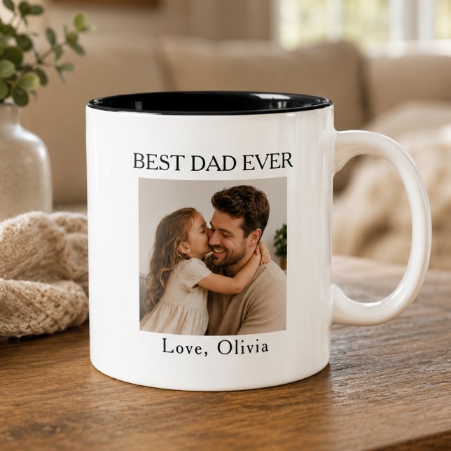 Best Dad Ever Square Photo Personalized  Two-Tone Coffee Mug (Creator Uploaded)