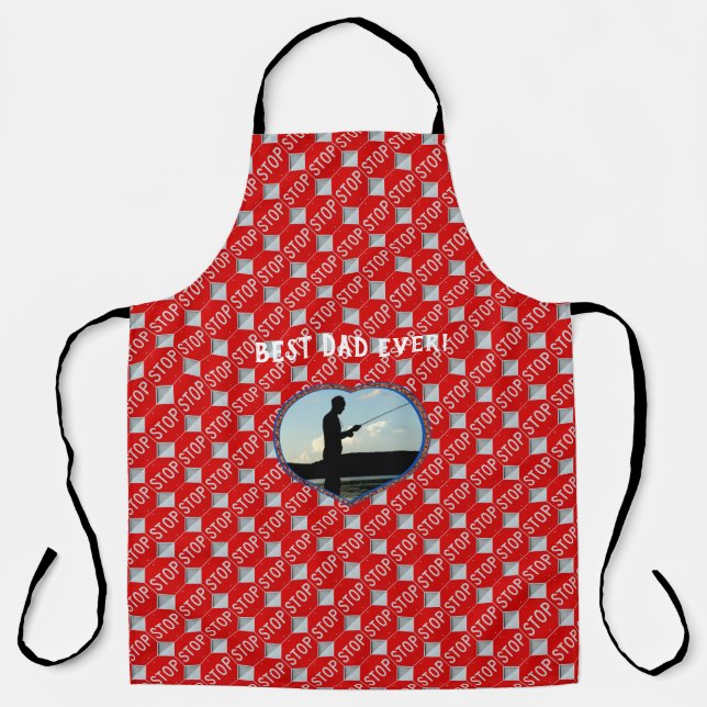 BEST DAD EVER Stop Sign Black / Red and White Apron (Front)