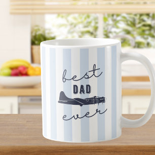 Best Dad Ever Stripes Vintage Airplane Birthday Coffee Mug