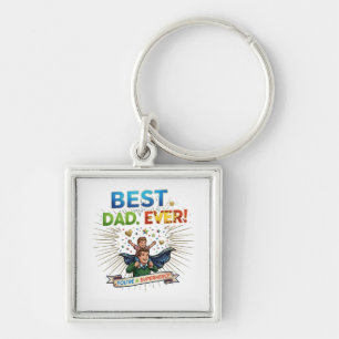 Best Dad Ever Superhero Father's Day Illustration Keychain