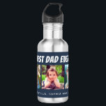 Best Dad Ever | Three Photos Dark Blue 532 Ml Water Bottle<br><div class="desc">This water bottle offers three photo frames for pictures of children or dad.  The white text "Best Dad Ever" appears above the photo frames on a dark blue background. Add the names of dad's children as a personal touch.</div>