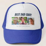 Best Dad Ever | Three Photos Trucker Hat<br><div class="desc">This hat features three photo frames for pictures of children or dad. Dark blue text "Best Dad Ever" appears above the pictures and custom text below allows you to personalize with children's names. This is a perfect heartfelt Father's Day or birthday gift for any dad.</div>