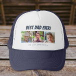 Best Dad Ever | Three Photos Trucker Hat<br><div class="desc">This hat features three photo frames for pictures of children or dad. Dark blue text "Best Dad Ever" appears above the pictures and custom text below allows you to personalize with children's names. This is a perfect heartfelt Father's Day or birthday gift for any dad.</div>