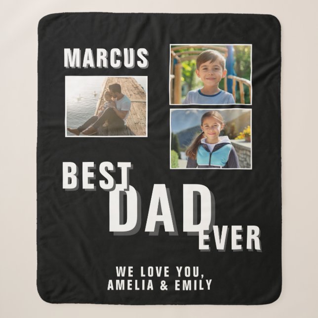 Best Dad Ever Trendy Father`s Day 3 Photos Sherpa Blanket (Front)