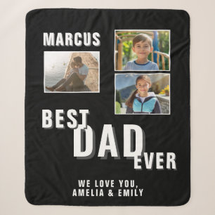Best Dad Ever Trendy Father`s Day 3 Photos Sherpa Blanket